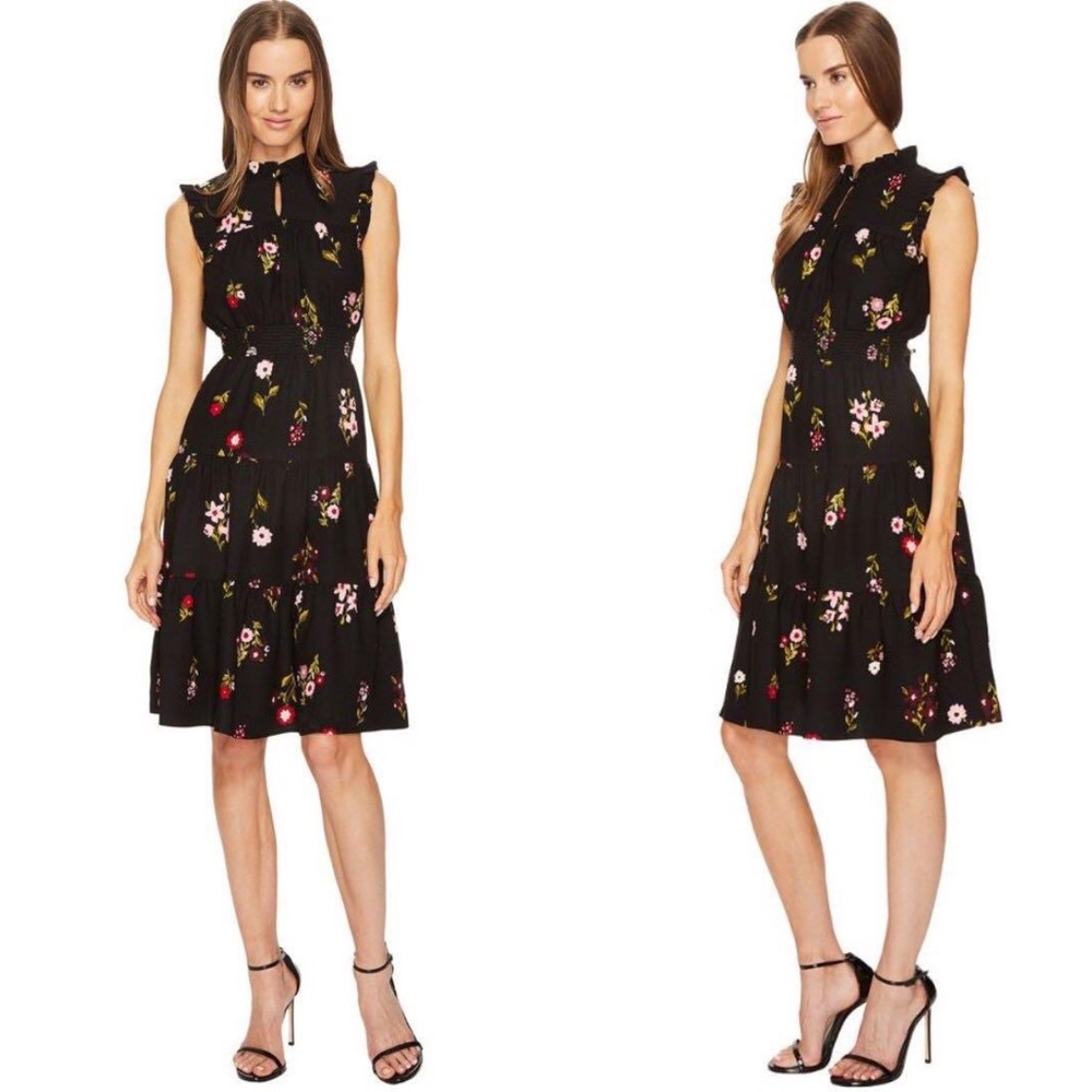 kate spade Black Floral Sleeveless Fit-and-Flare Dress